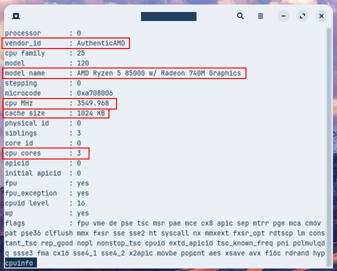 less cpuinfoを実行したところ