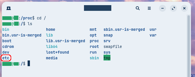 rootディレクトリの中身をみているところ
