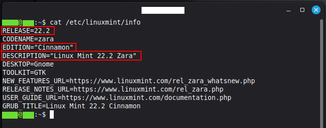 端末でLinuxMintのバージョンを調べた画像