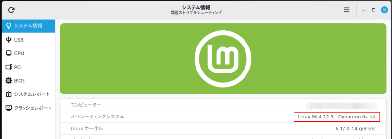 システム情報を表示したところ