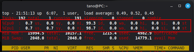 「1」オプションを実行したところ
