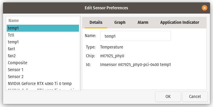 Edit Sensor Preferencesの画面